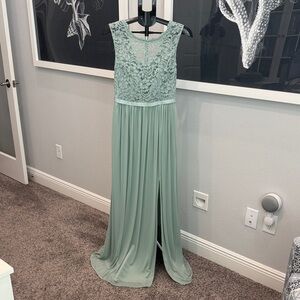 David's Bridal Mint Green Lace Gown